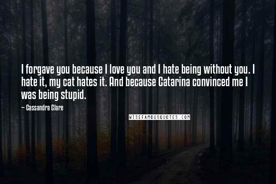 Cassandra Clare Quotes: I forgave you because I love you and I hate being without you. I hate it, my cat hates it. And because Catarina convinced me I was being stupid.