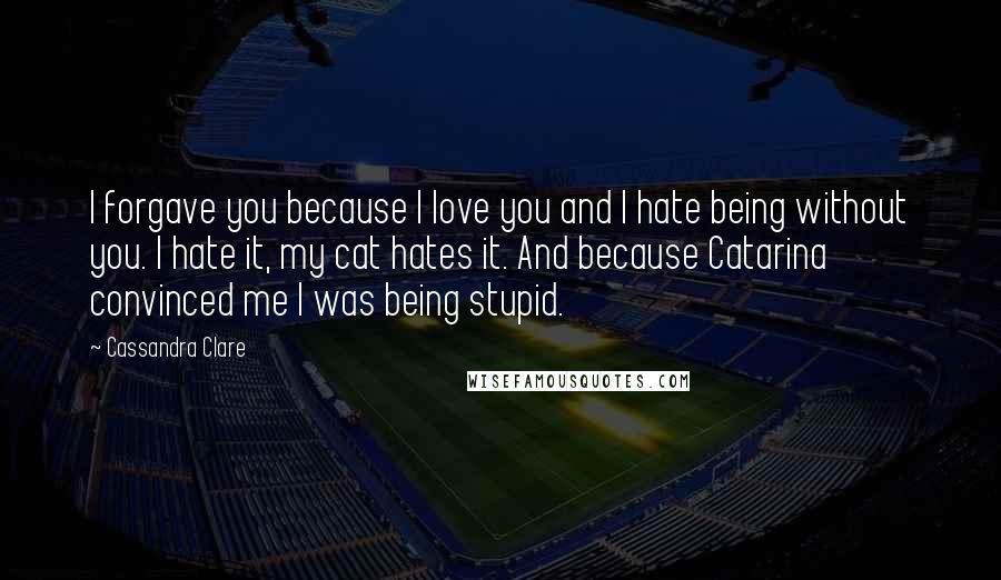 Cassandra Clare Quotes: I forgave you because I love you and I hate being without you. I hate it, my cat hates it. And because Catarina convinced me I was being stupid.