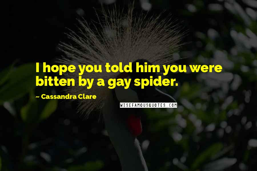 Cassandra Clare Quotes: I hope you told him you were bitten by a gay spider.