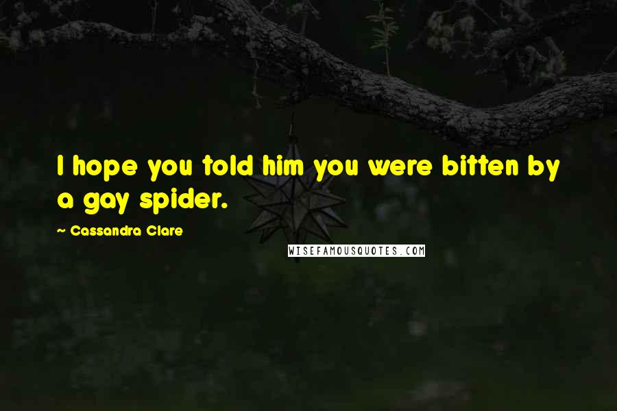 Cassandra Clare Quotes: I hope you told him you were bitten by a gay spider.