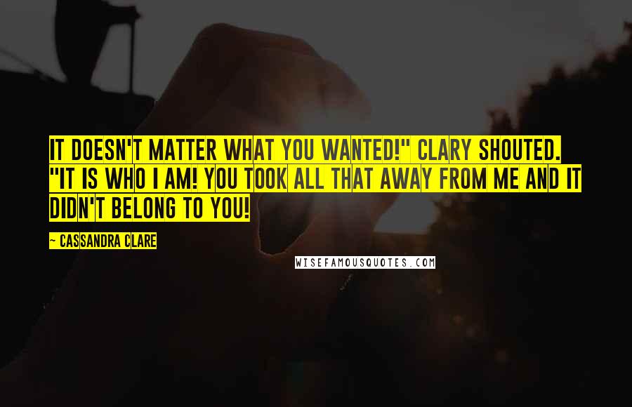 Cassandra Clare Quotes: It doesn't matter what you wanted!" Clary shouted. "It is who I am! You took all that away from me and it didn't belong to you!