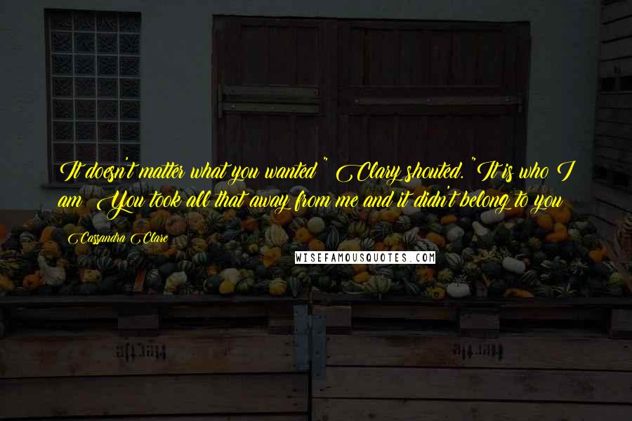 Cassandra Clare Quotes: It doesn't matter what you wanted!" Clary shouted. "It is who I am! You took all that away from me and it didn't belong to you!