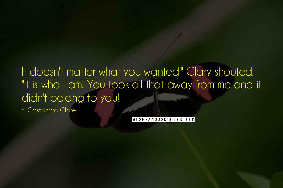 Cassandra Clare Quotes: It doesn't matter what you wanted!" Clary shouted. "It is who I am! You took all that away from me and it didn't belong to you!