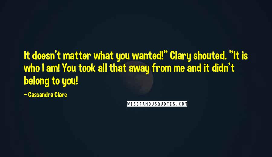 Cassandra Clare Quotes: It doesn't matter what you wanted!" Clary shouted. "It is who I am! You took all that away from me and it didn't belong to you!
