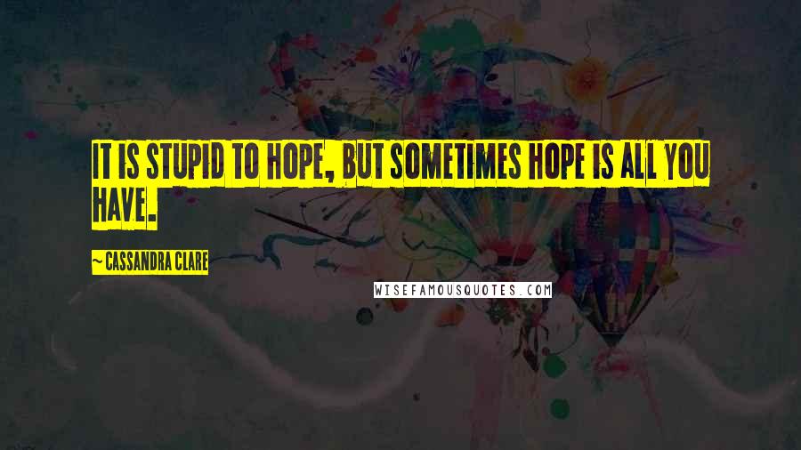 Cassandra Clare Quotes: It is stupid to hope, but sometimes hope is all you have.