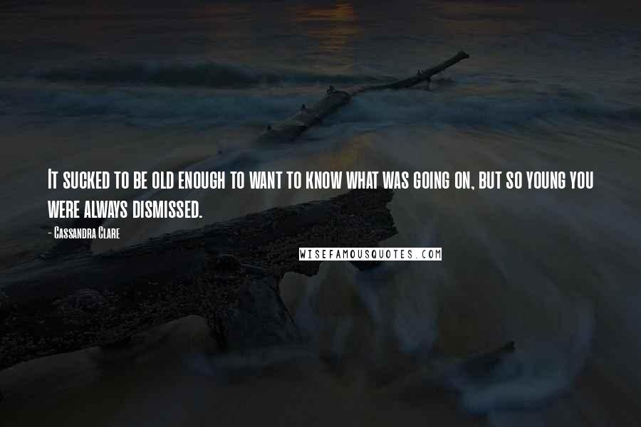 Cassandra Clare Quotes: It sucked to be old enough to want to know what was going on, but so young you were always dismissed.