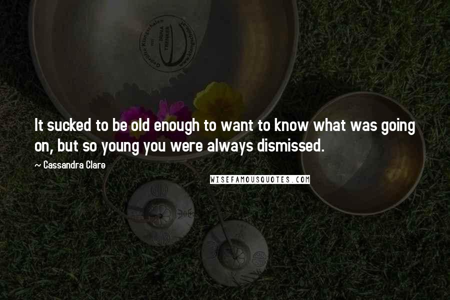 Cassandra Clare Quotes: It sucked to be old enough to want to know what was going on, but so young you were always dismissed.