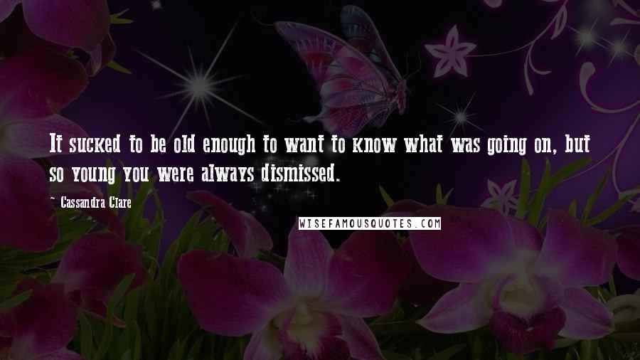 Cassandra Clare Quotes: It sucked to be old enough to want to know what was going on, but so young you were always dismissed.