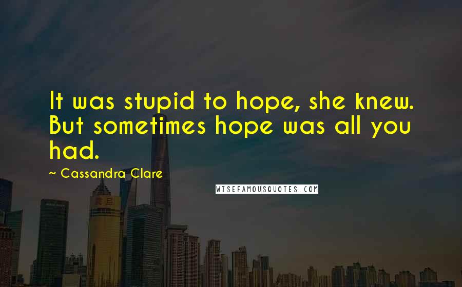 Cassandra Clare Quotes: It was stupid to hope, she knew. But sometimes hope was all you had.