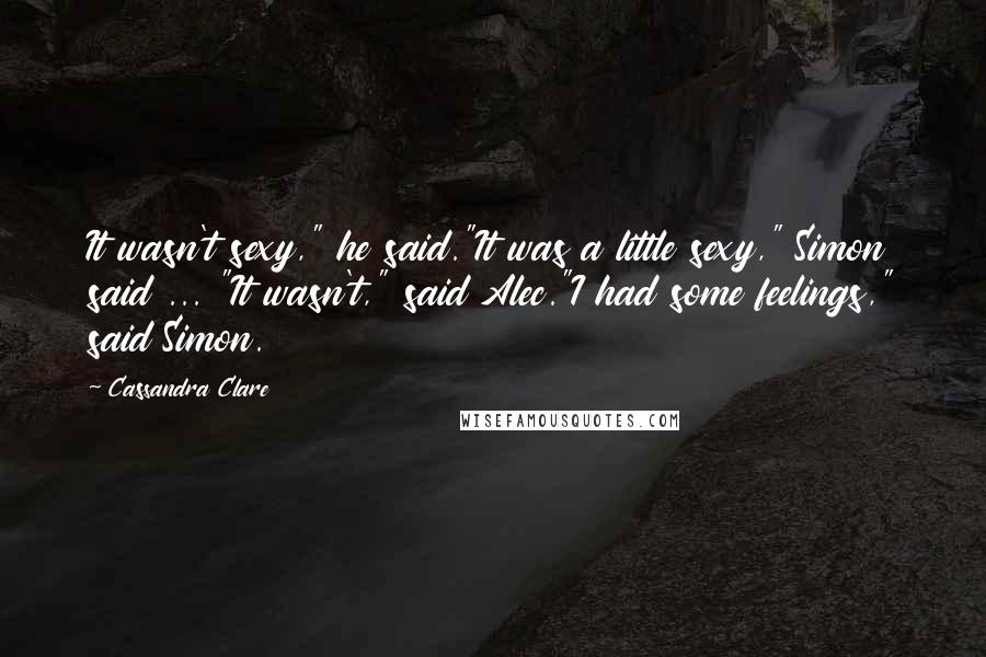 Cassandra Clare Quotes: It wasn't sexy," he said."It was a little sexy," Simon said ... "It wasn't," said Alec."I had some feelings," said Simon.