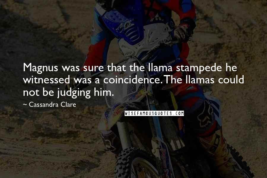 Cassandra Clare Quotes: Magnus was sure that the llama stampede he witnessed was a coincidence. The llamas could not be judging him.