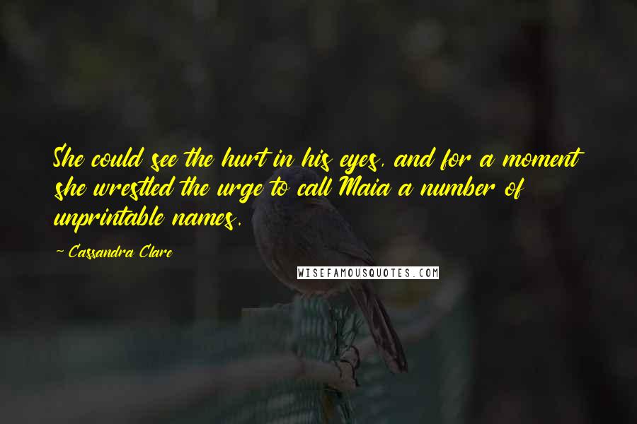 Cassandra Clare Quotes: She could see the hurt in his eyes, and for a moment she wrestled the urge to call Maia a number of unprintable names.