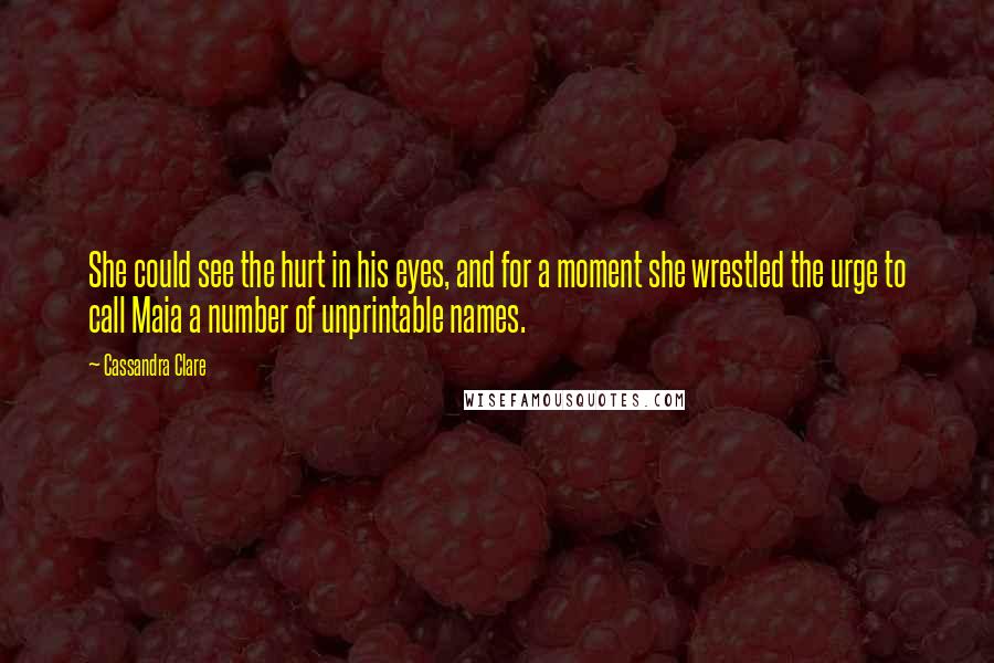 Cassandra Clare Quotes: She could see the hurt in his eyes, and for a moment she wrestled the urge to call Maia a number of unprintable names.