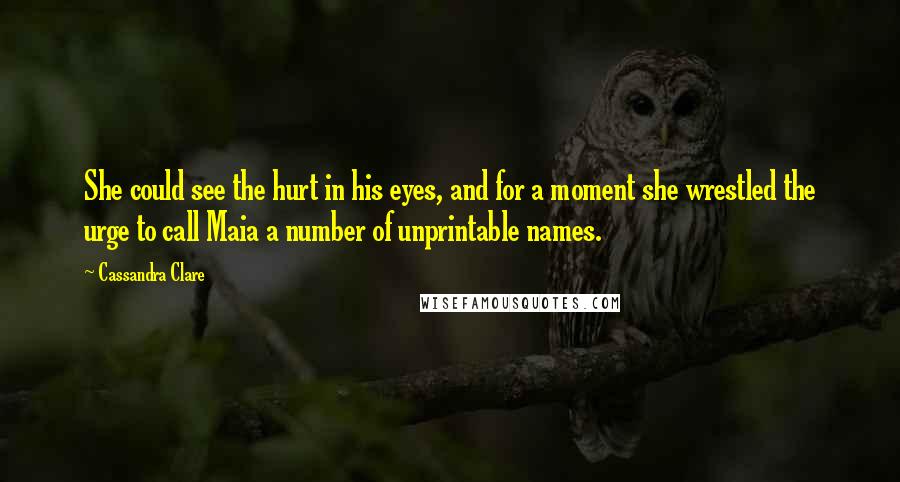 Cassandra Clare Quotes: She could see the hurt in his eyes, and for a moment she wrestled the urge to call Maia a number of unprintable names.