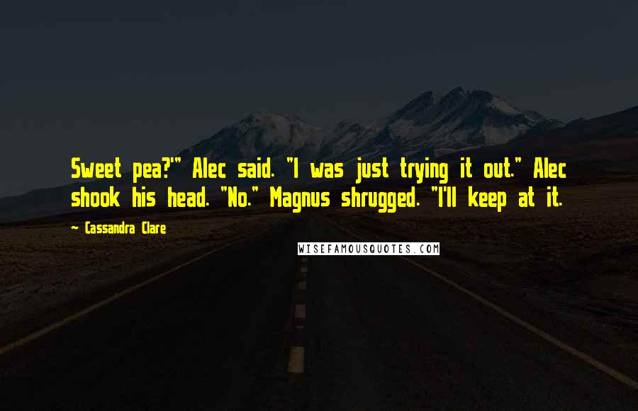 Cassandra Clare Quotes: Sweet pea?'" Alec said. "I was just trying it out." Alec shook his head. "No." Magnus shrugged. "I'll keep at it.