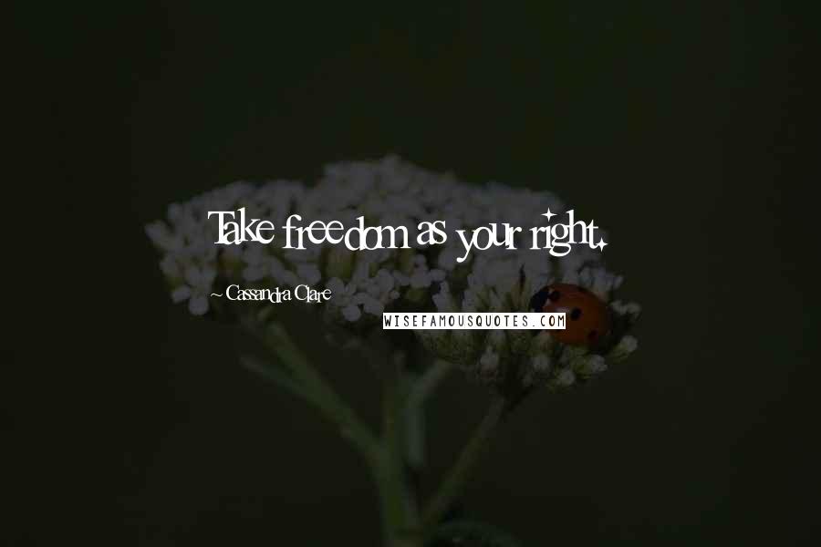 Cassandra Clare Quotes: Take freedom as your right.