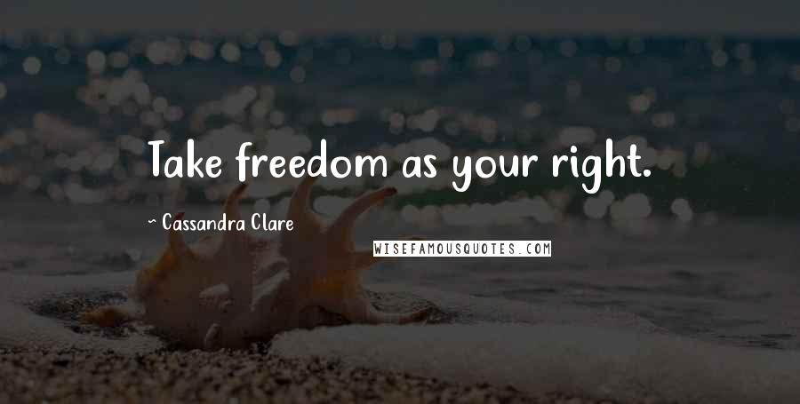 Cassandra Clare Quotes: Take freedom as your right.
