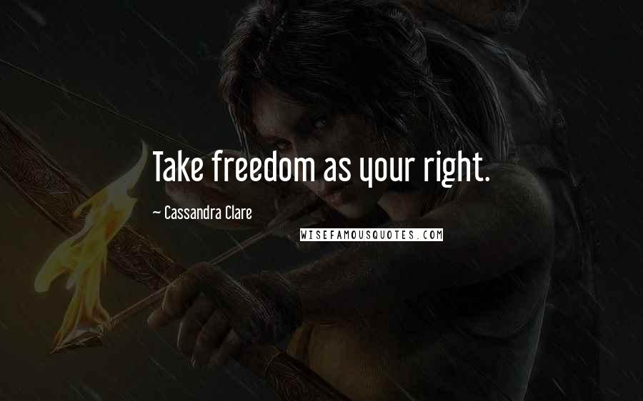 Cassandra Clare Quotes: Take freedom as your right.