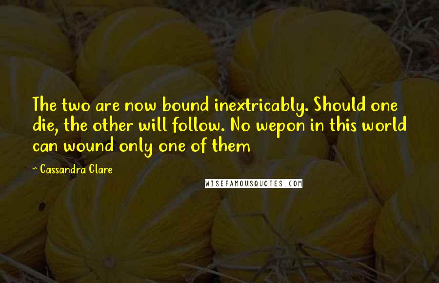 Cassandra Clare Quotes: The two are now bound inextricably. Should one die, the other will follow. No wepon in this world can wound only one of them