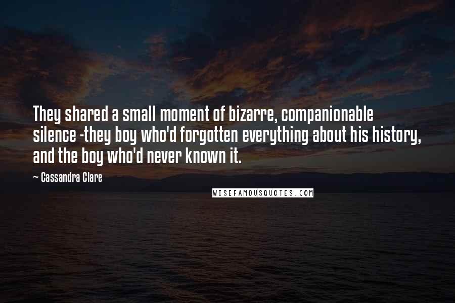 Cassandra Clare Quotes: They shared a small moment of bizarre, companionable silence -they boy who'd forgotten everything about his history, and the boy who'd never known it.