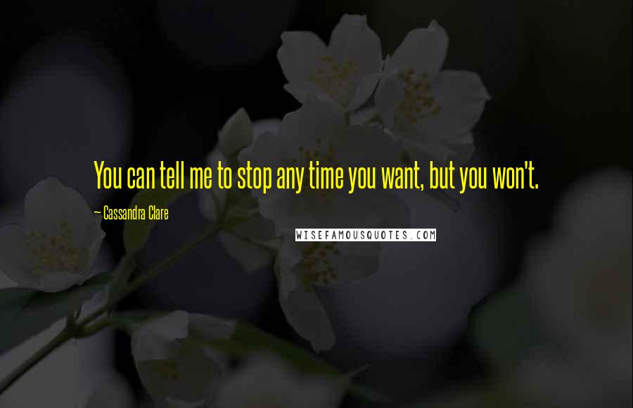 Cassandra Clare Quotes: You can tell me to stop any time you want, but you won't.