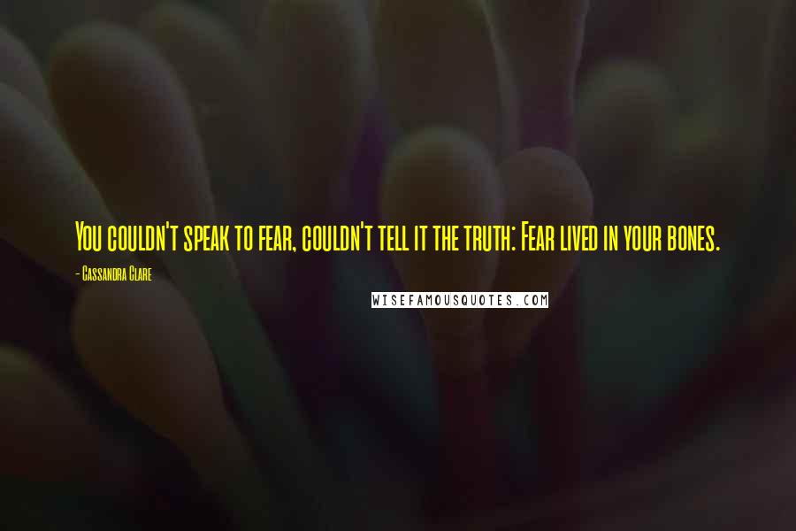 Cassandra Clare Quotes: You couldn't speak to fear, couldn't tell it the truth: Fear lived in your bones.