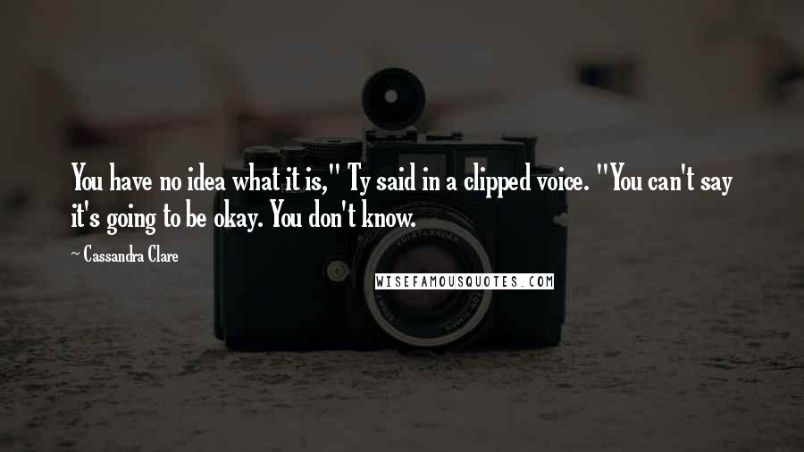 Cassandra Clare Quotes: You have no idea what it is," Ty said in a clipped voice. "You can't say it's going to be okay. You don't know.