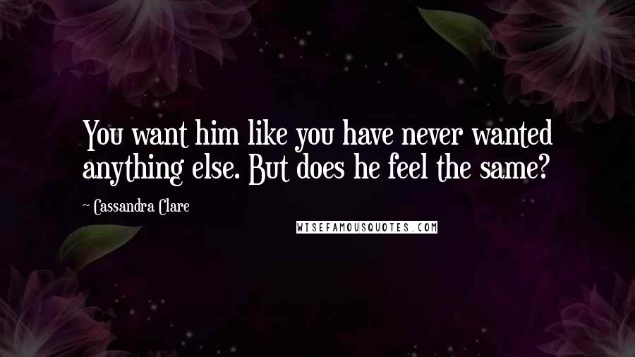 Cassandra Clare Quotes: You want him like you have never wanted anything else. But does he feel the same?