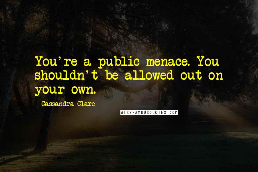 Cassandra Clare Quotes: You're a public menace. You shouldn't be allowed out on your own.
