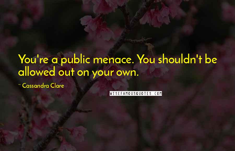 Cassandra Clare Quotes: You're a public menace. You shouldn't be allowed out on your own.