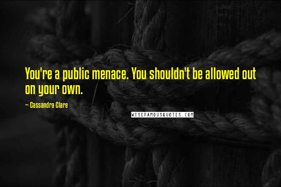 Cassandra Clare Quotes: You're a public menace. You shouldn't be allowed out on your own.