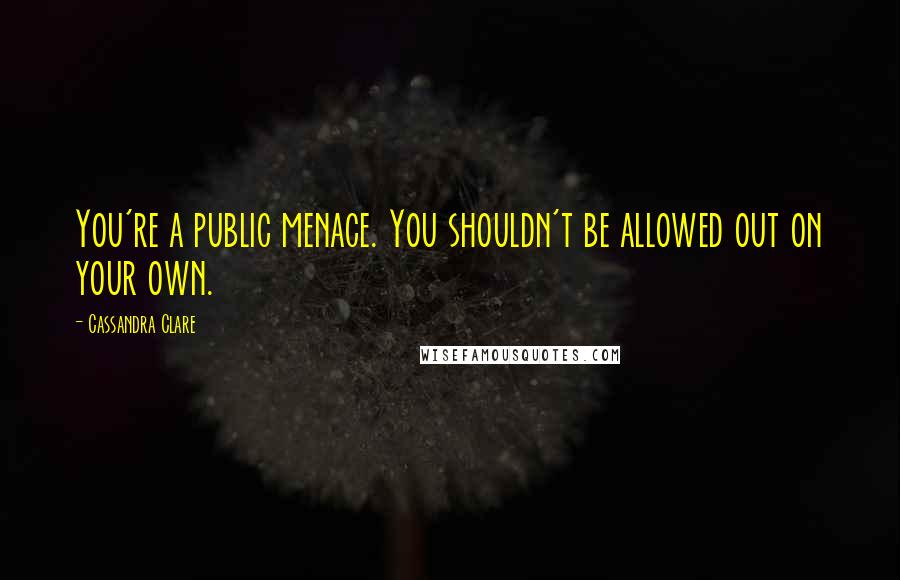 Cassandra Clare Quotes: You're a public menace. You shouldn't be allowed out on your own.