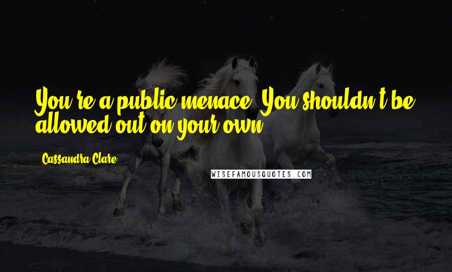 Cassandra Clare Quotes: You're a public menace. You shouldn't be allowed out on your own.