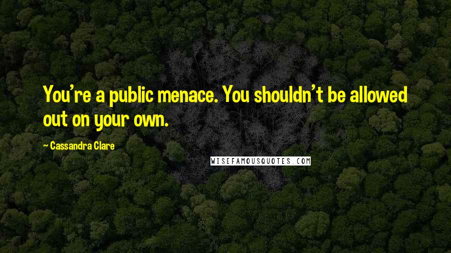 Cassandra Clare Quotes: You're a public menace. You shouldn't be allowed out on your own.