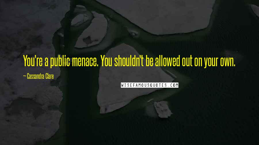 Cassandra Clare Quotes: You're a public menace. You shouldn't be allowed out on your own.