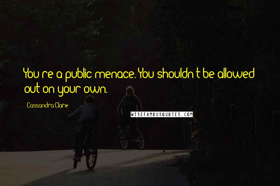 Cassandra Clare Quotes: You're a public menace. You shouldn't be allowed out on your own.