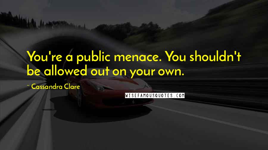 Cassandra Clare Quotes: You're a public menace. You shouldn't be allowed out on your own.