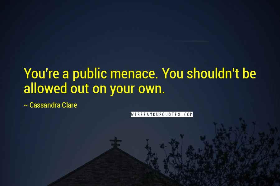 Cassandra Clare Quotes: You're a public menace. You shouldn't be allowed out on your own.