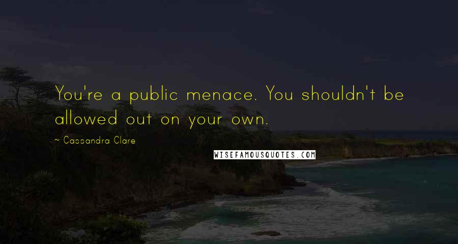 Cassandra Clare Quotes: You're a public menace. You shouldn't be allowed out on your own.