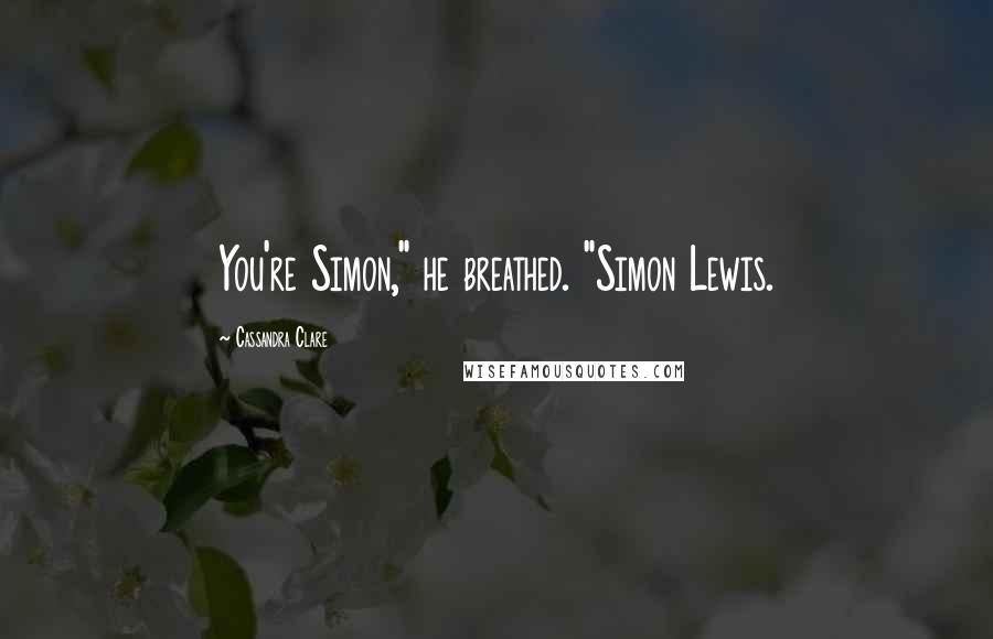 Cassandra Clare Quotes: You're Simon," he breathed. "Simon Lewis.