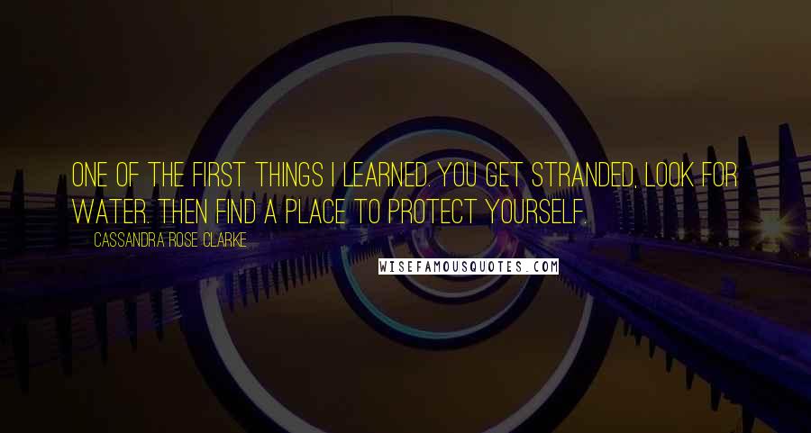 Cassandra Rose Clarke Quotes: One of the first things I learned. You get stranded, look for water. Then find a place to protect yourself.