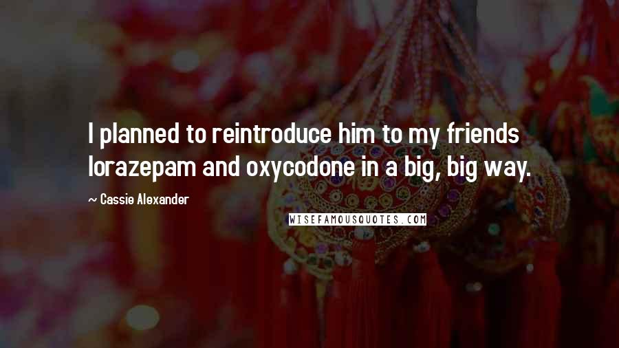 Cassie Alexander Quotes: I planned to reintroduce him to my friends lorazepam and oxycodone in a big, big way.