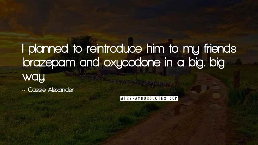 Cassie Alexander Quotes: I planned to reintroduce him to my friends lorazepam and oxycodone in a big, big way.