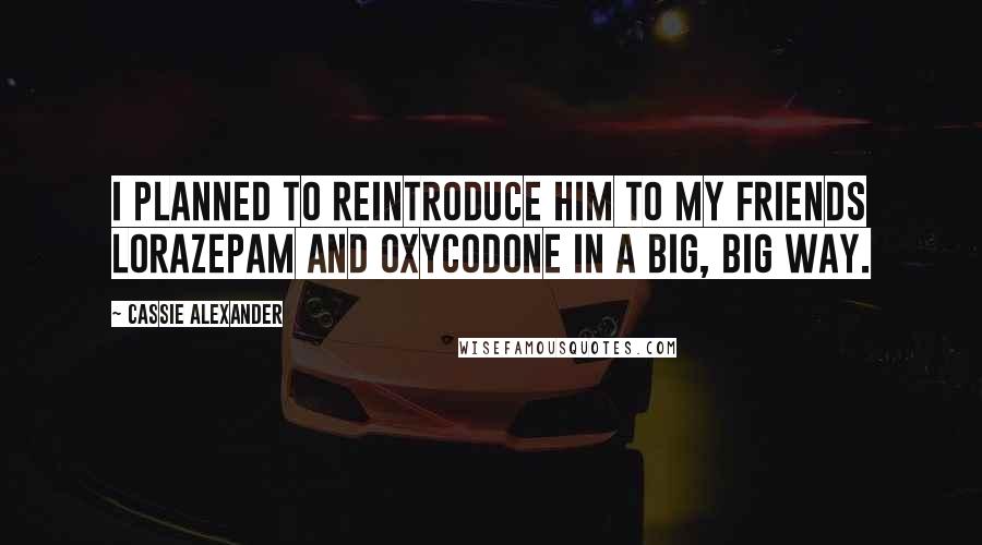 Cassie Alexander Quotes: I planned to reintroduce him to my friends lorazepam and oxycodone in a big, big way.