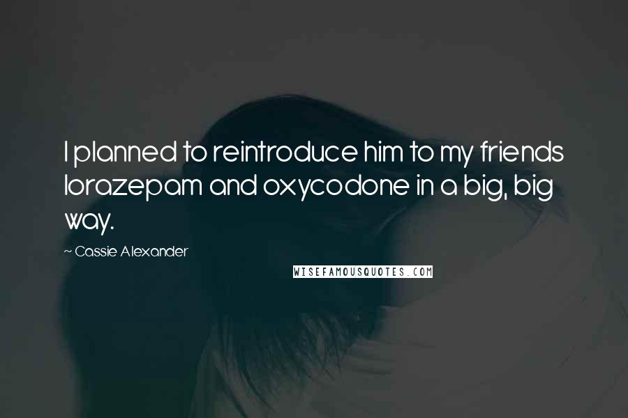 Cassie Alexander Quotes: I planned to reintroduce him to my friends lorazepam and oxycodone in a big, big way.