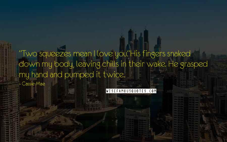 Cassie Mae Quotes: "Two squeezes mean I love you."His fingers snaked down my body, leaving chills in their wake. He grasped my hand and pumped it twice.