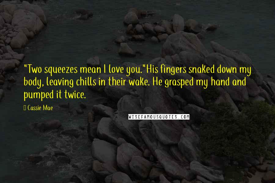 Cassie Mae Quotes: "Two squeezes mean I love you."His fingers snaked down my body, leaving chills in their wake. He grasped my hand and pumped it twice.