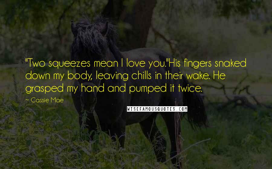 Cassie Mae Quotes: "Two squeezes mean I love you."His fingers snaked down my body, leaving chills in their wake. He grasped my hand and pumped it twice.