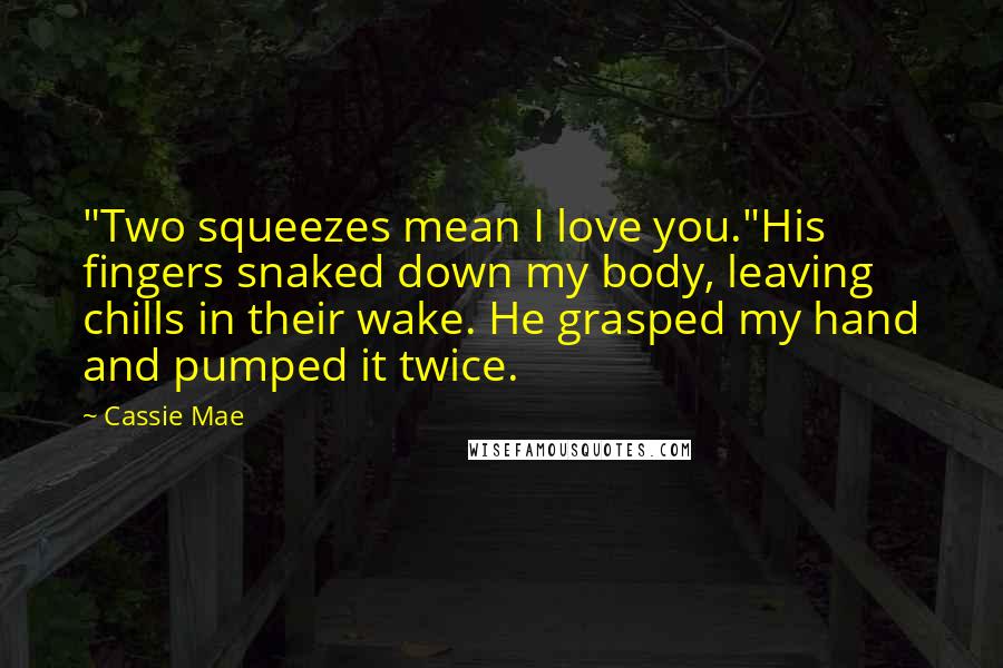 Cassie Mae Quotes: "Two squeezes mean I love you."His fingers snaked down my body, leaving chills in their wake. He grasped my hand and pumped it twice.