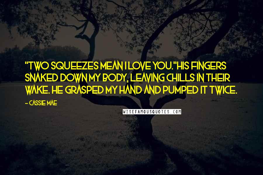 Cassie Mae Quotes: "Two squeezes mean I love you."His fingers snaked down my body, leaving chills in their wake. He grasped my hand and pumped it twice.